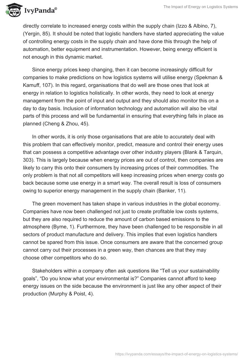 The Impact of Energy on Logistics Systems. Page 2