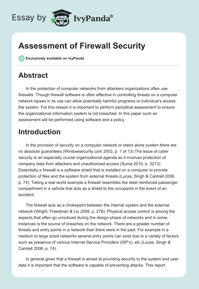 Assessment of Firewall Security. Page 1