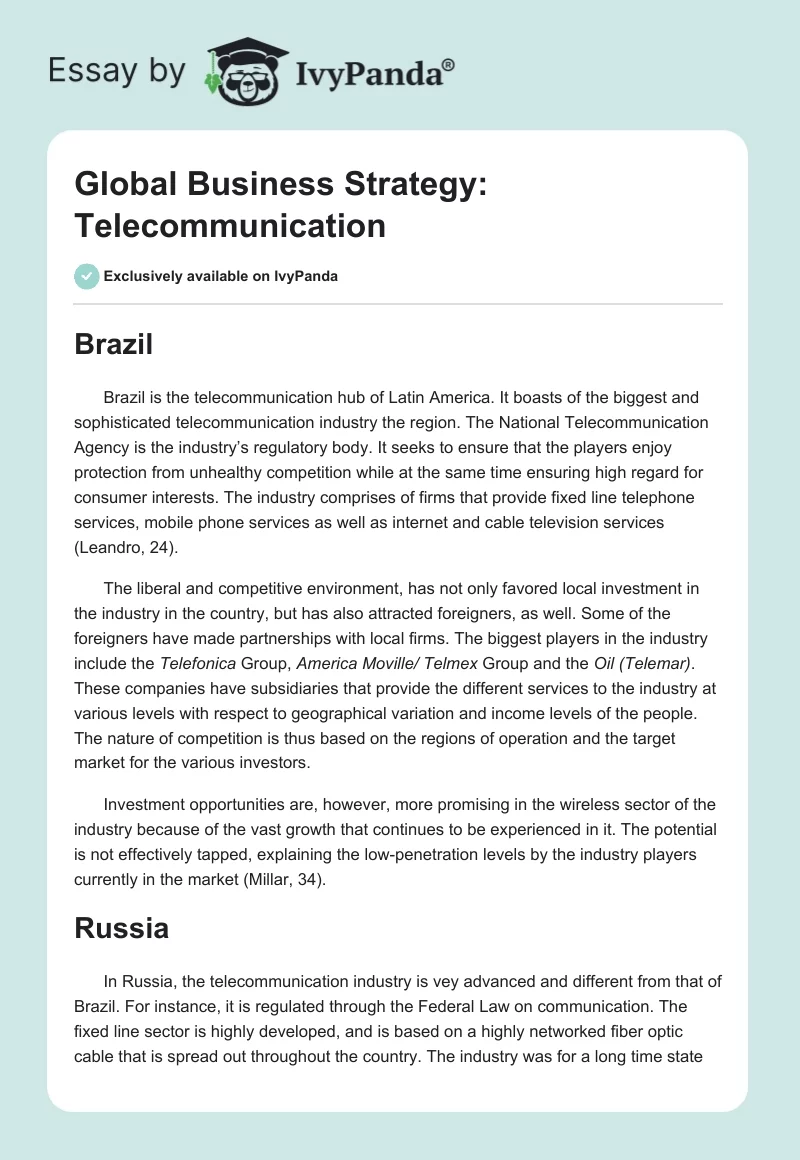 Global Business Strategy: Telecommunication. Page 1