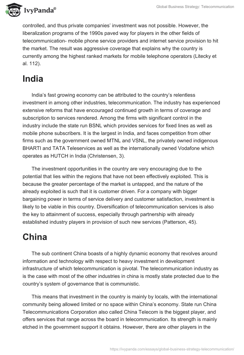 Global Business Strategy: Telecommunication. Page 2
