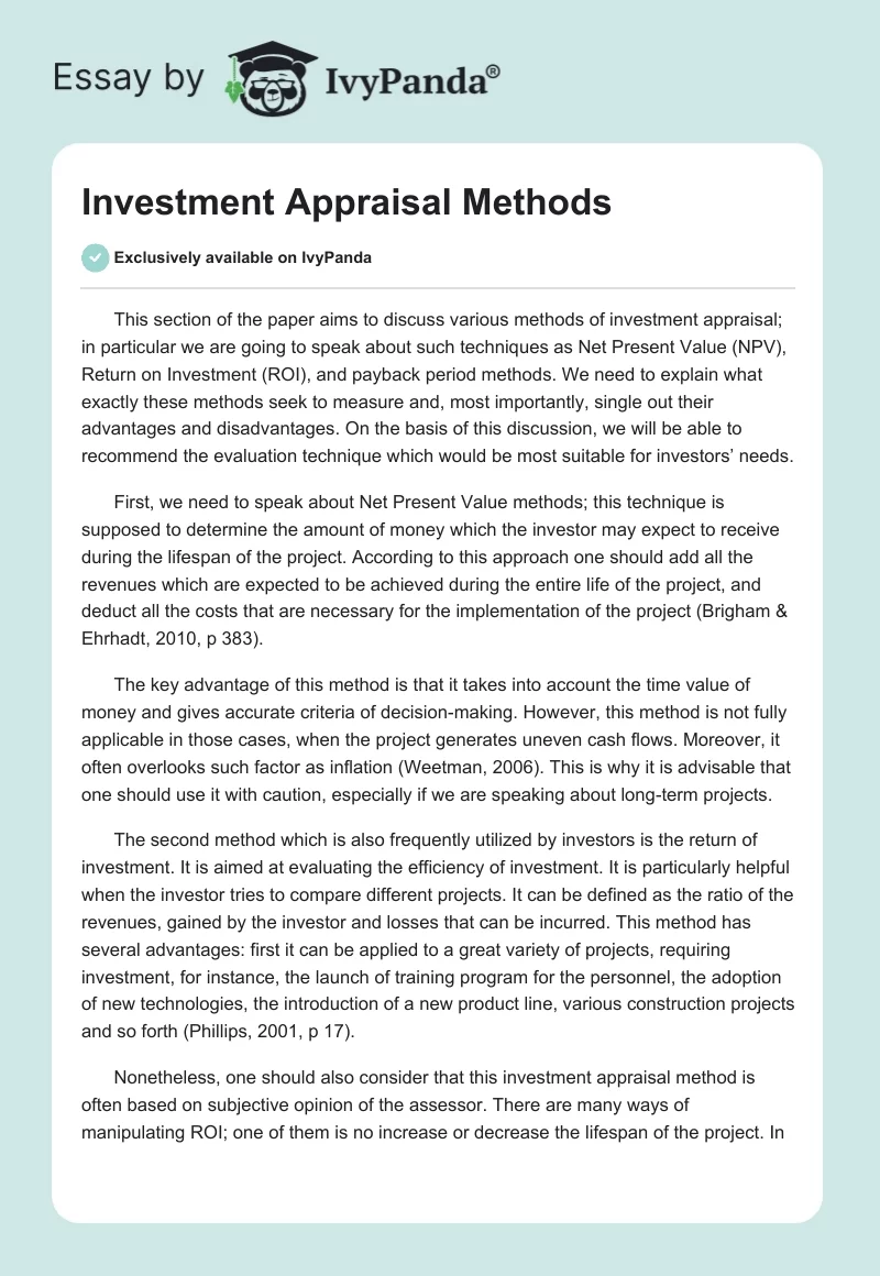 Investment Appraisal Methods. Page 1