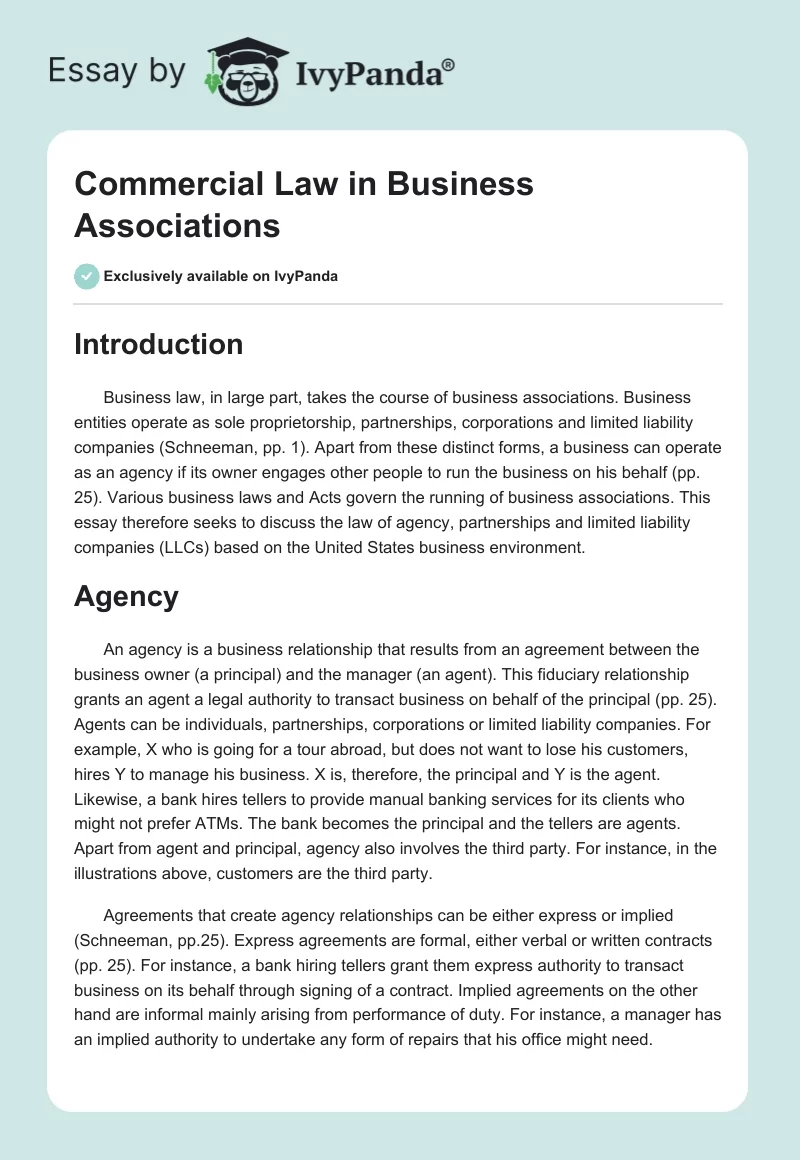 Commercial Law in Business Associations. Page 1