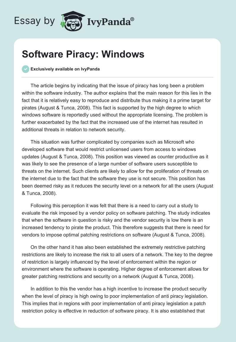Software Piracy: Windows. Page 1