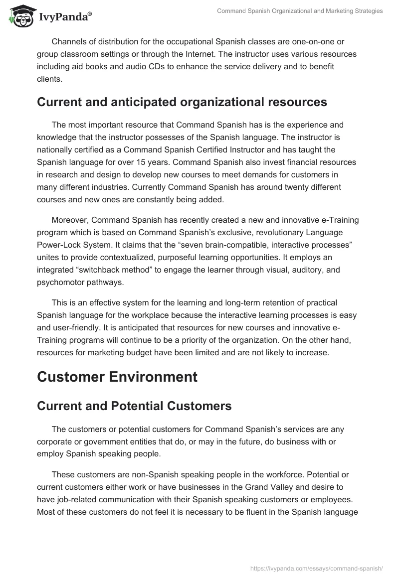 Command Spanish Organizational and Marketing Strategies. Page 2