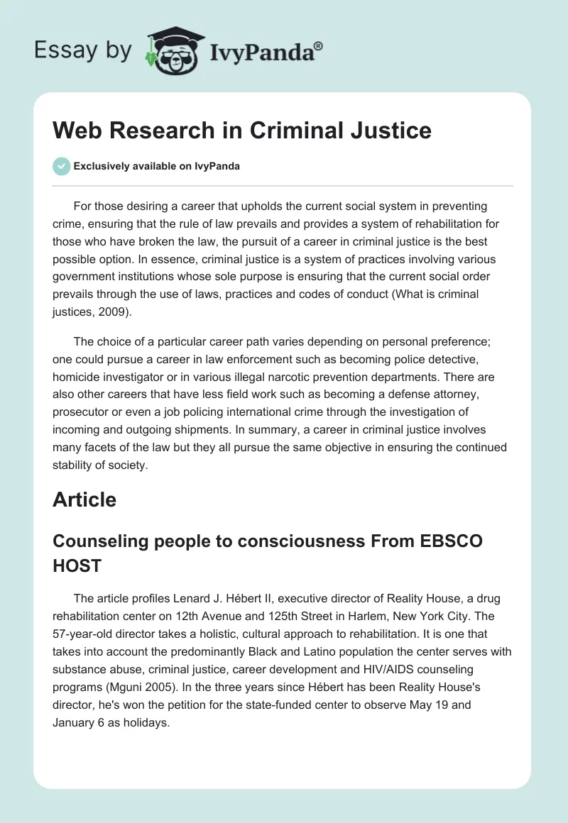 Web Research in Criminal Justice. Page 1