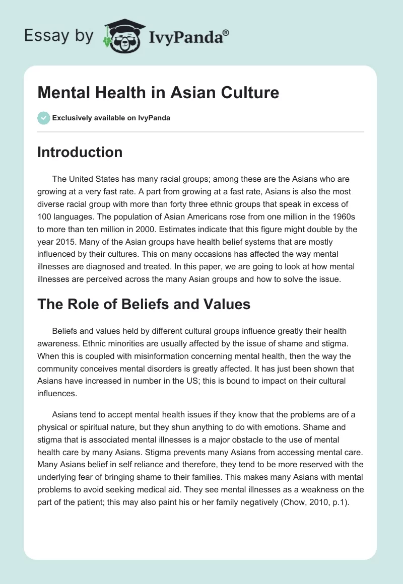 Mental Health in Asian Culture. Page 1