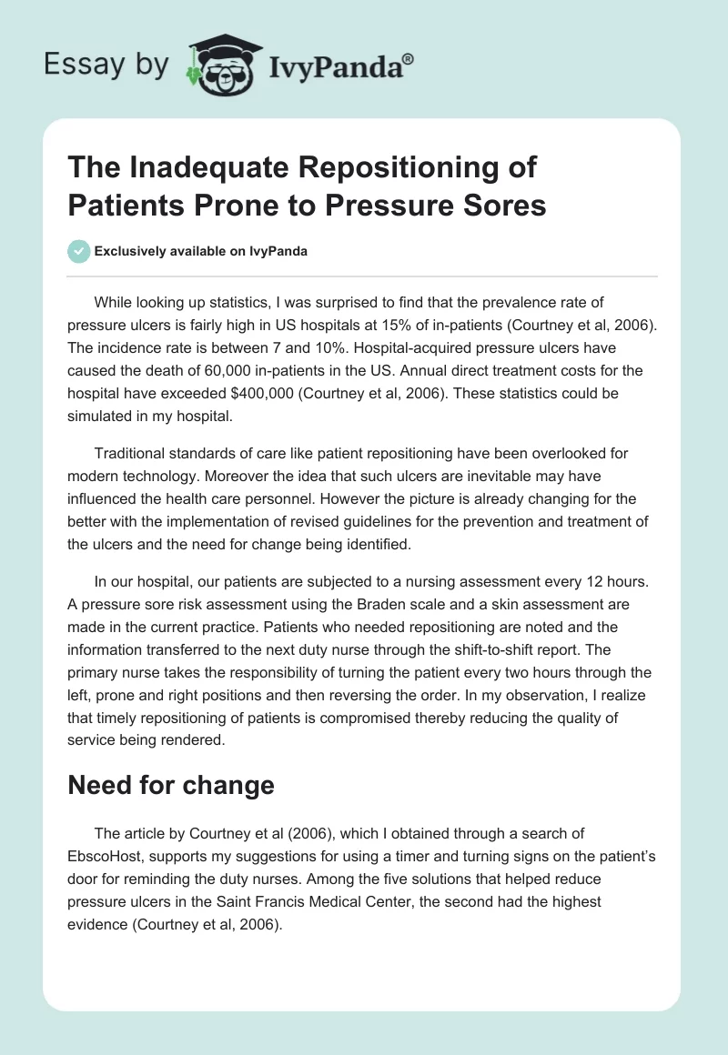 The Inadequate Repositioning of Patients Prone to Pressure Sores. Page 1
