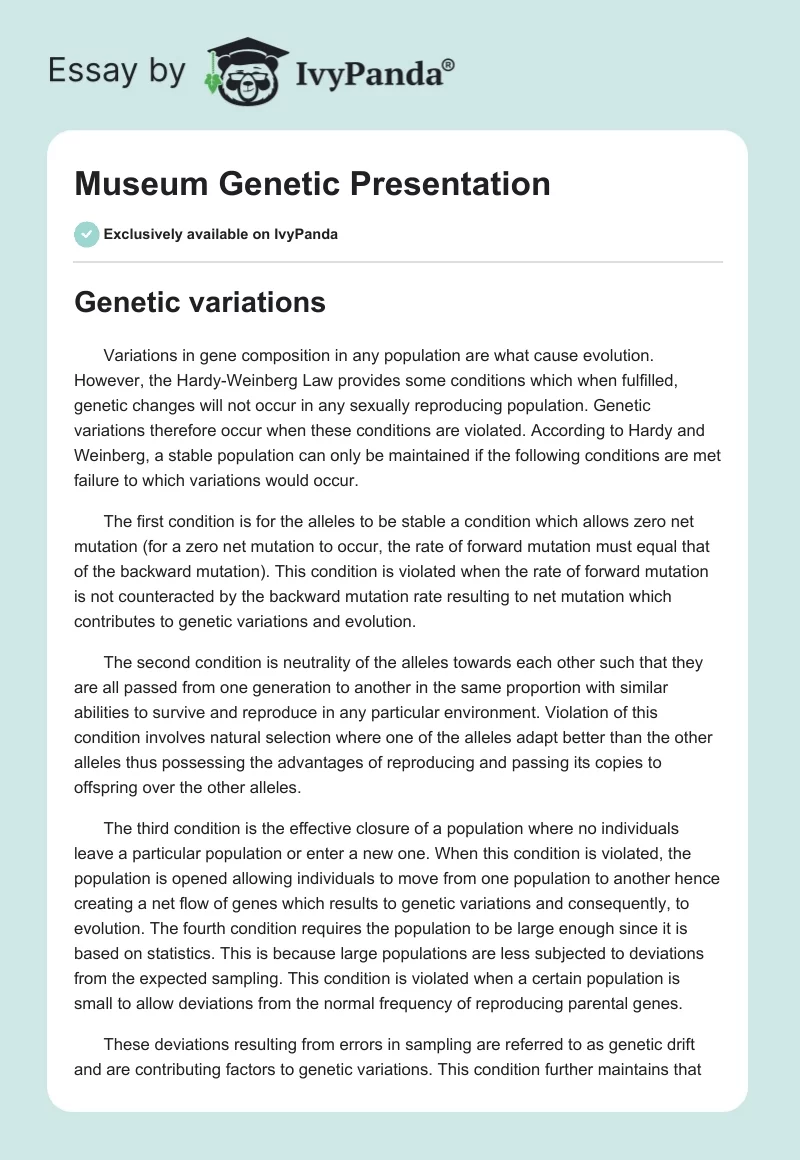 Museum Genetic Presentation. Page 1