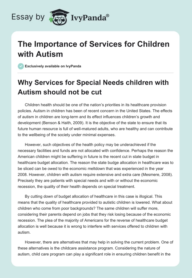 The Importance of Services for Children With Autism. Page 1