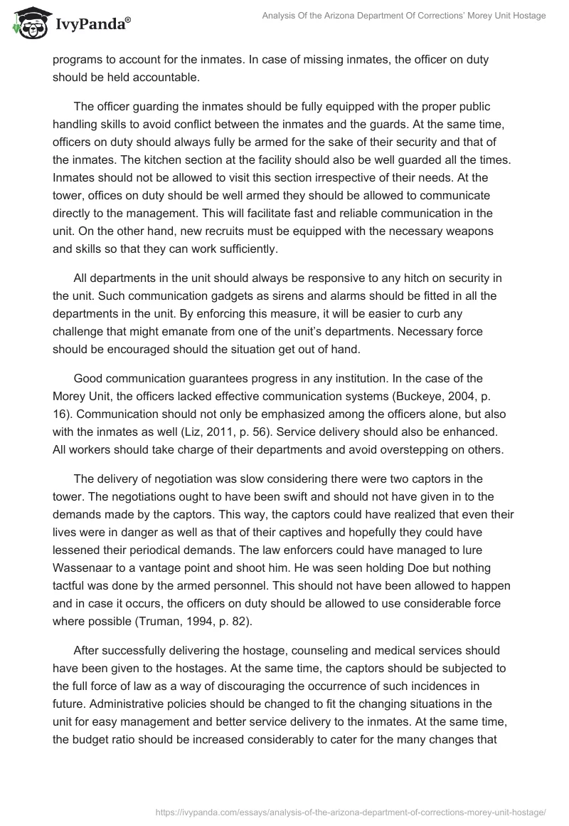 Analysis Of the Arizona Department Of Corrections’ Morey Unit Hostage. Page 4
