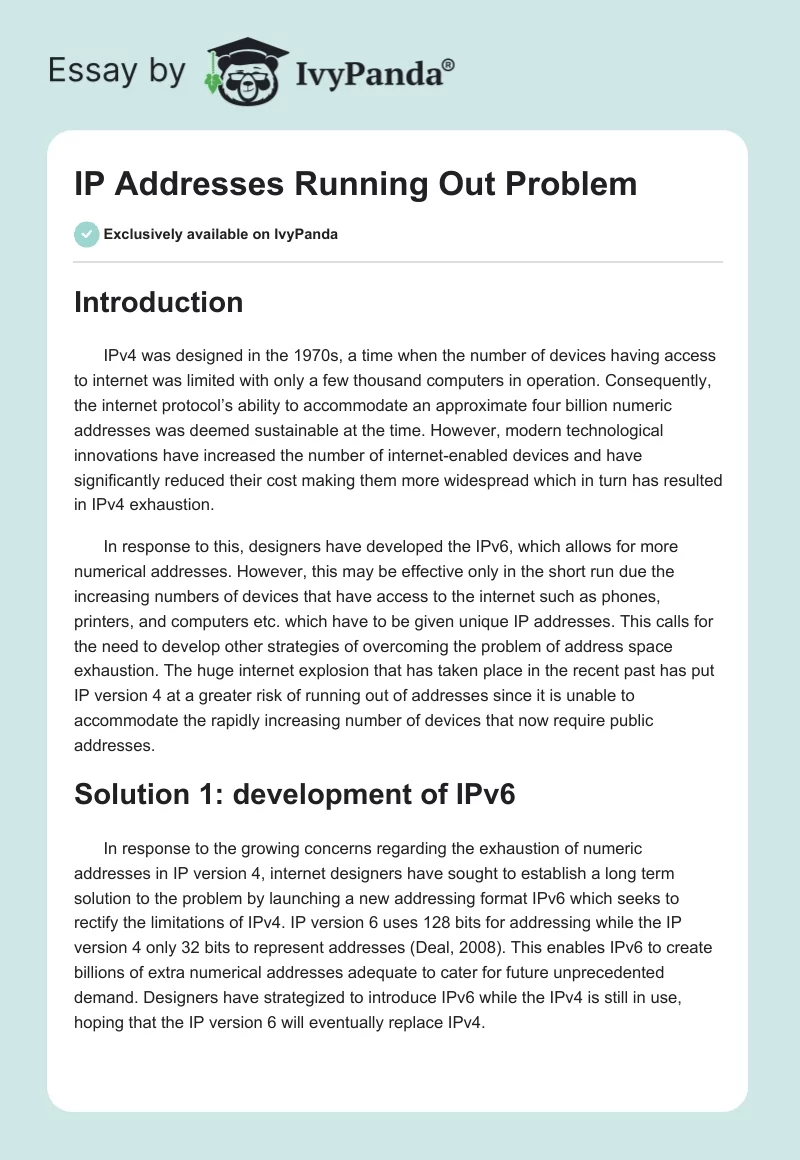 IP Addresses Running Out Problem. Page 1