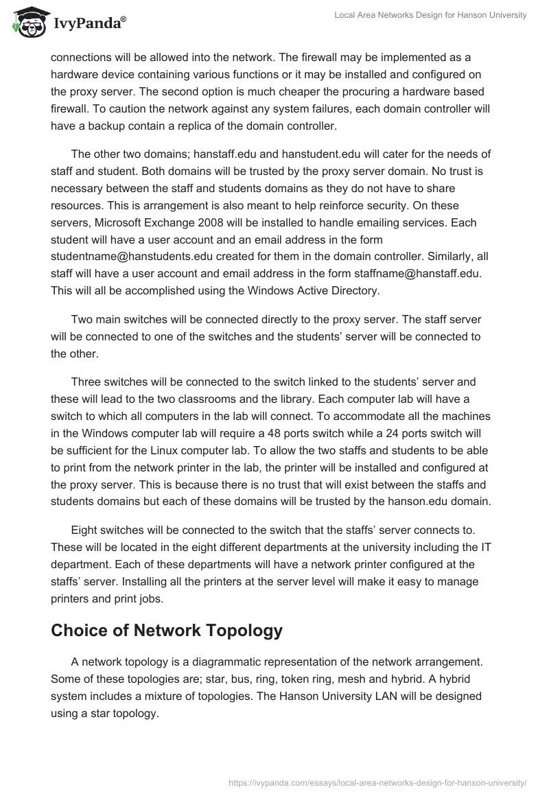 Local Area Networks Design for Hanson University. Page 5