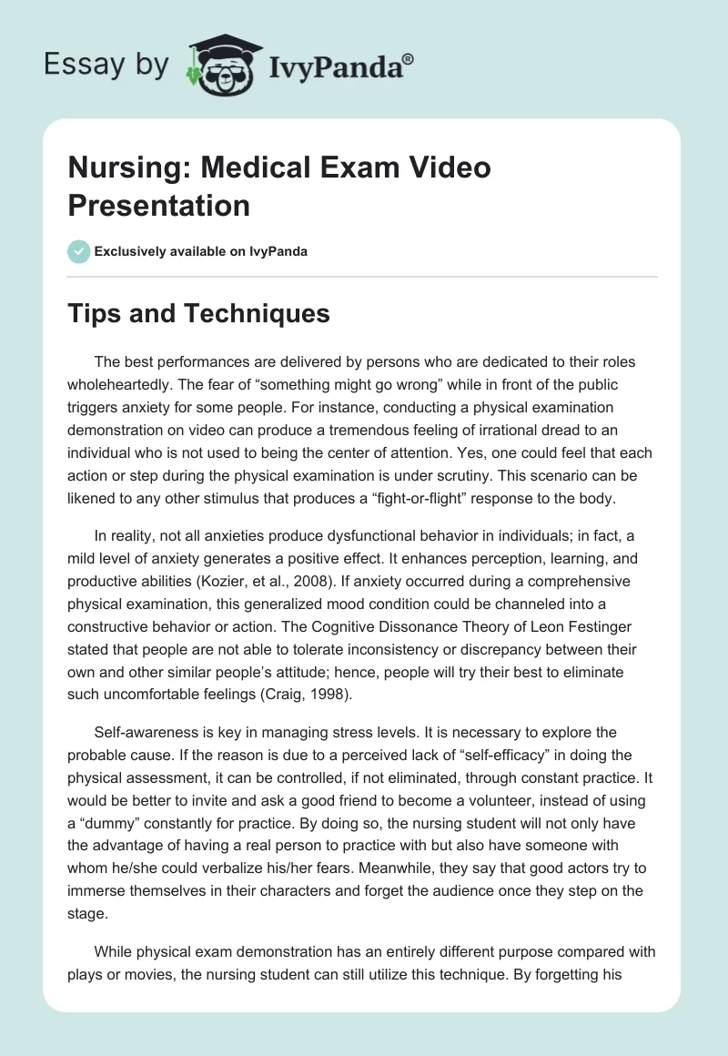 Nursing: Medical Exam Video Presentation. Page 1