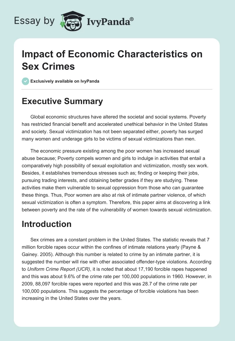 Impact of Economic Characteristics on Sex Crimes. Page 1