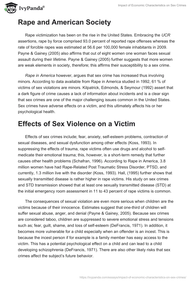 Impact of Economic Characteristics on Sex Crimes. Page 2