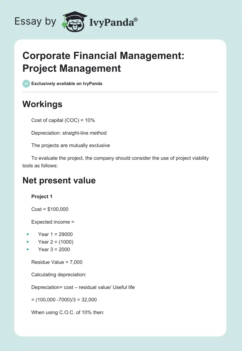 Corporate Financial Management: Project Management. Page 1