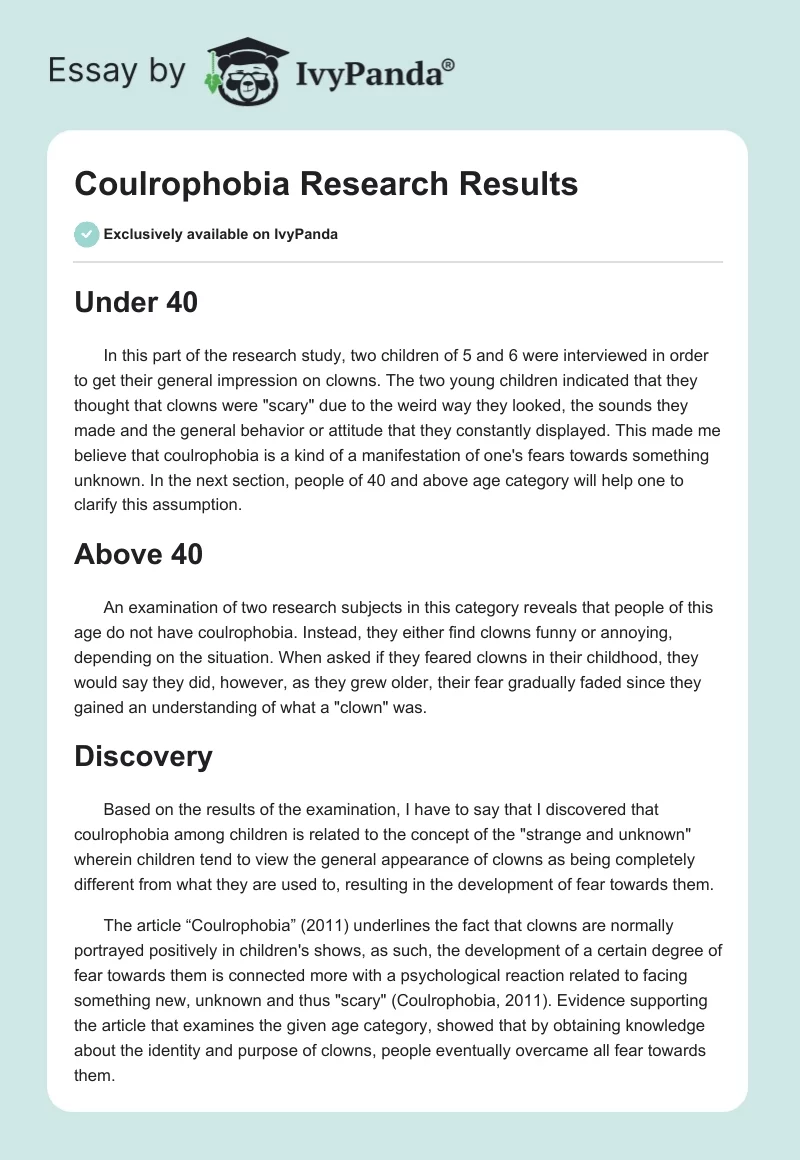 Coulrophobia Research Results. Page 1
