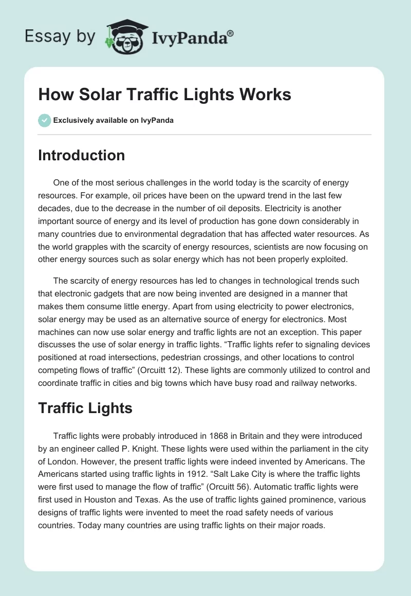 How Solar Traffic Lights Works. Page 1