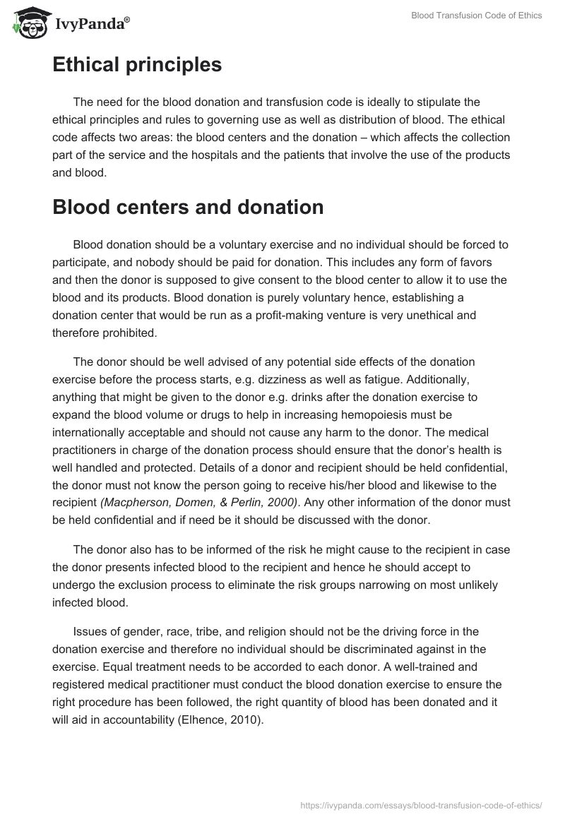Blood Transfusion Code of Ethics. Page 2