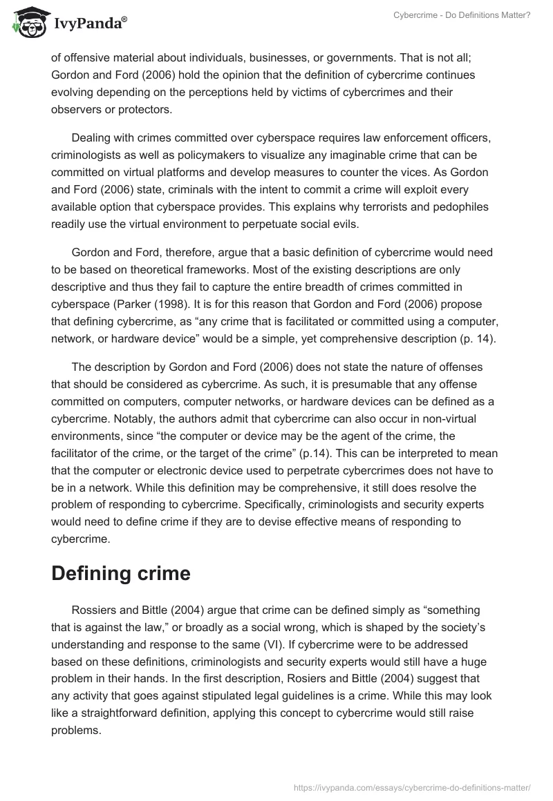 Cybercrime - Do Definitions Matter?. Page 4