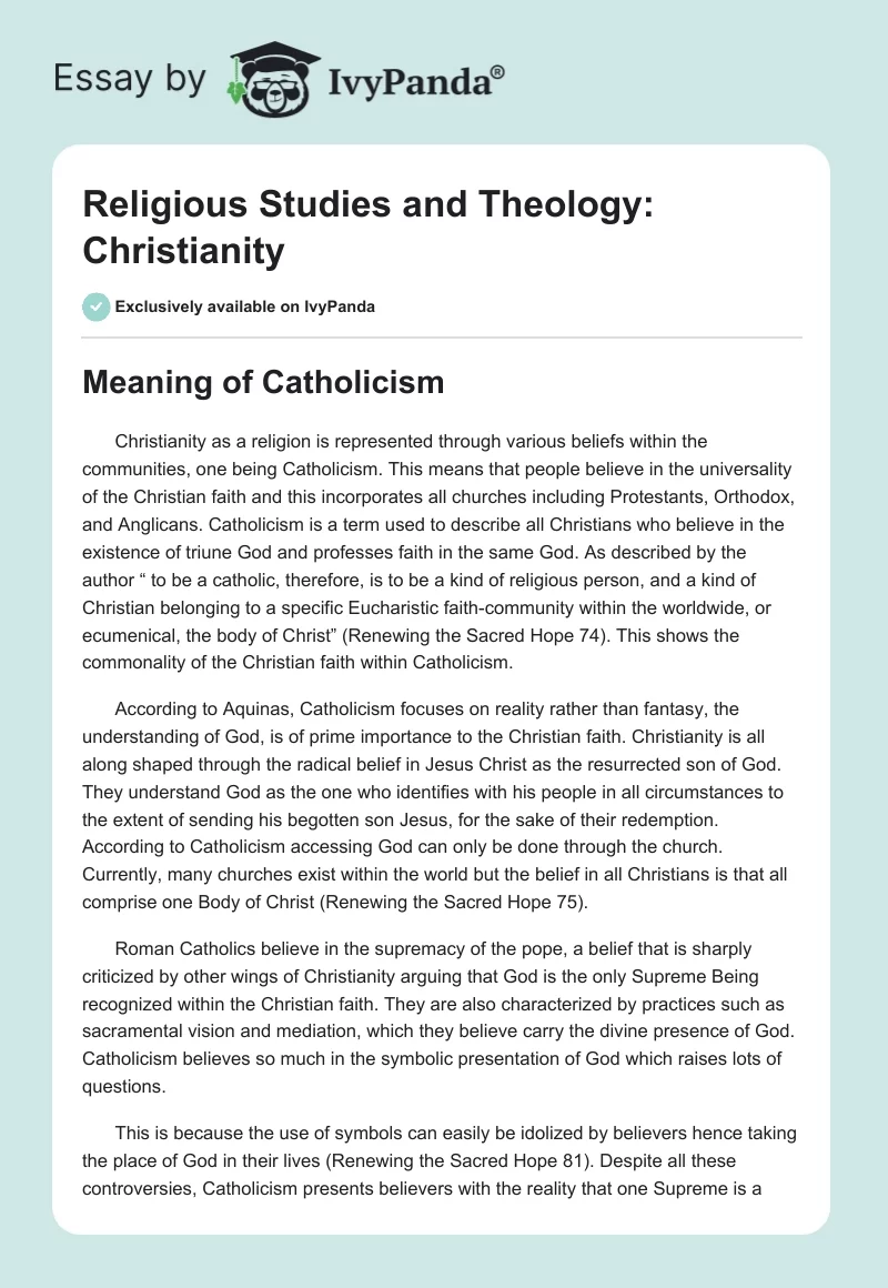 Religious Studies and Theology: Christianity. Page 1