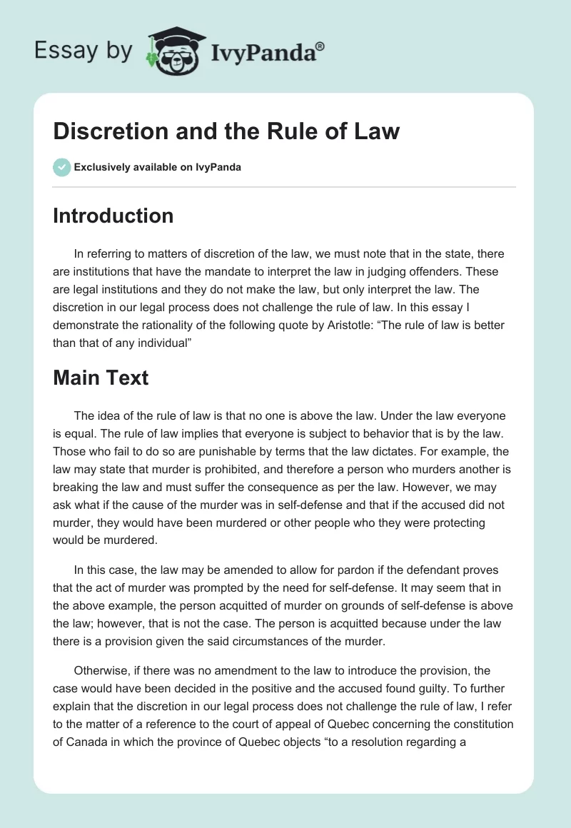 Discretion and the Rule of Law. Page 1