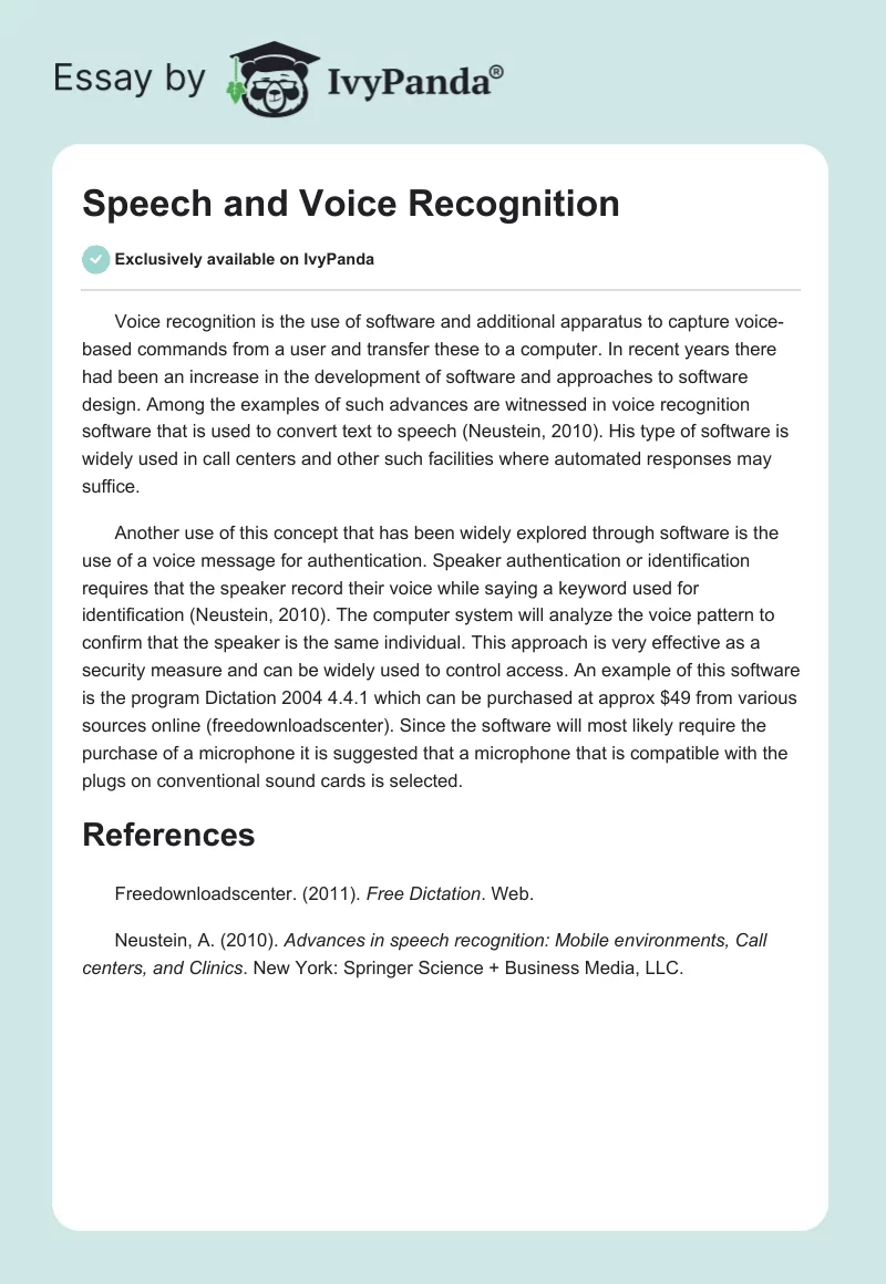 Speech and Voice Recognition. Page 1