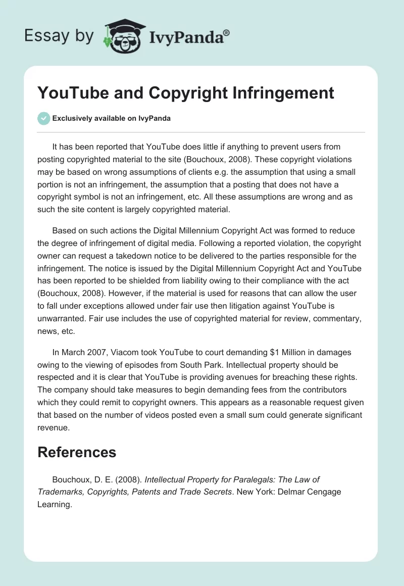 YouTube and Copyright Infringement. Page 1