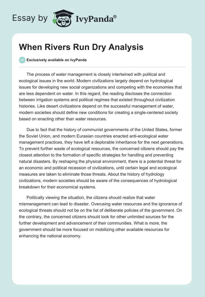 "When Rivers Run Dry" Analysis. Page 1