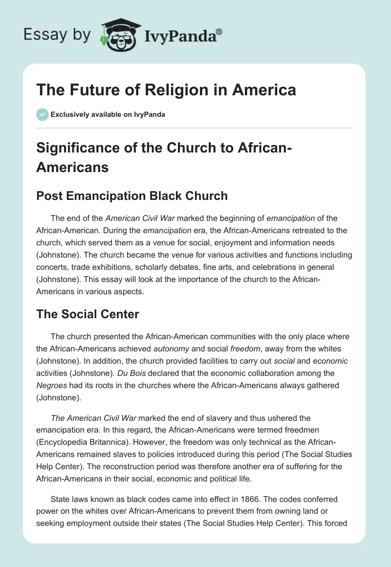 The Future of Religion in America. Page 1