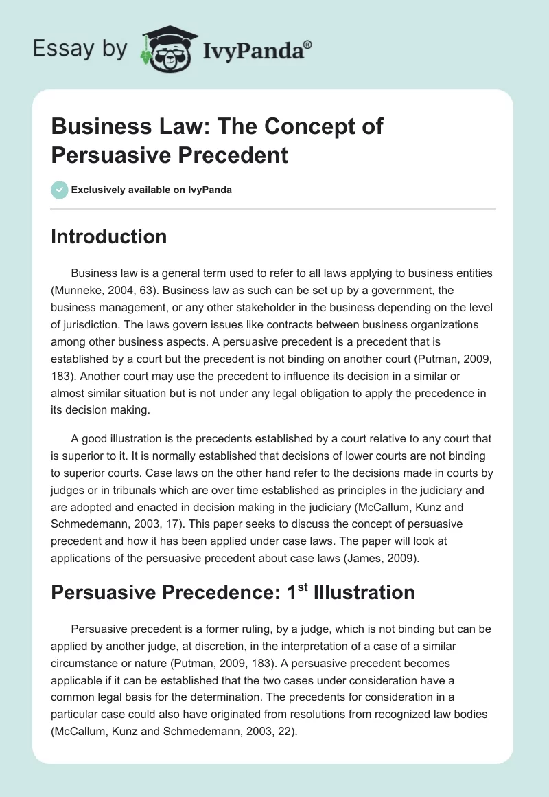 Business Law: The Concept of Persuasive Precedent. Page 1
