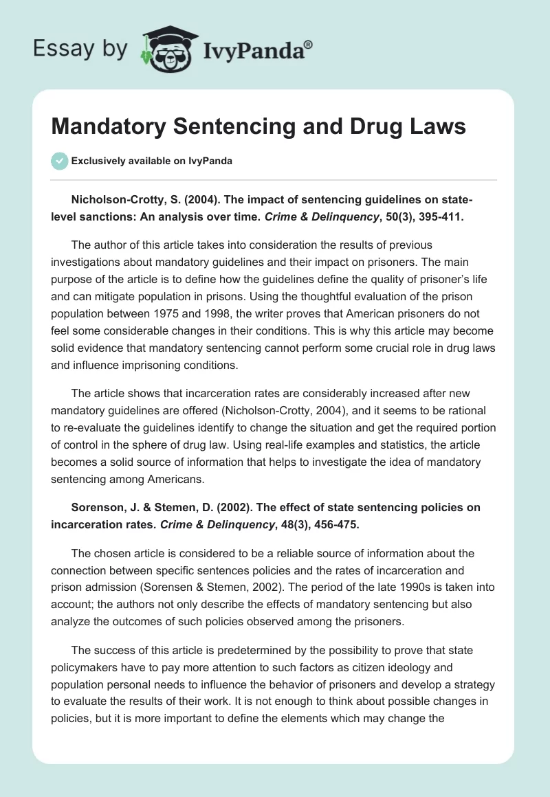 Mandatory Sentencing and Drug Laws. Page 1