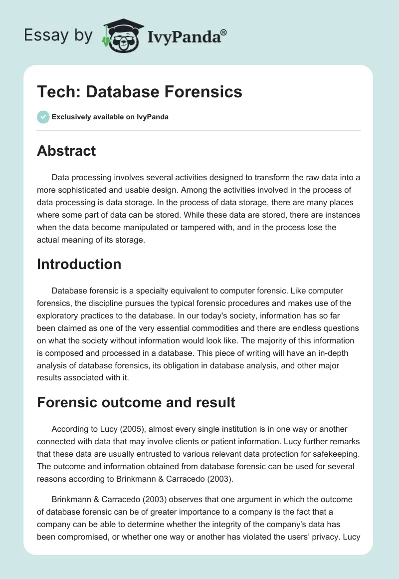 Tech: Database Forensics. Page 1