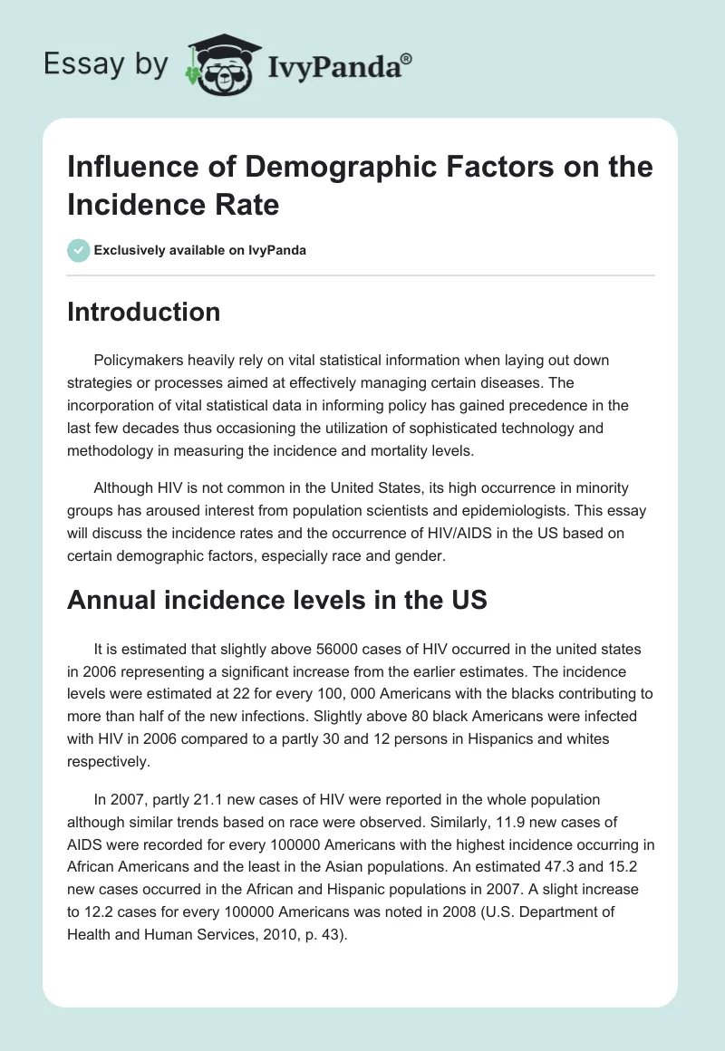 Influence of Demographic Factors on the Incidence Rate. Page 1