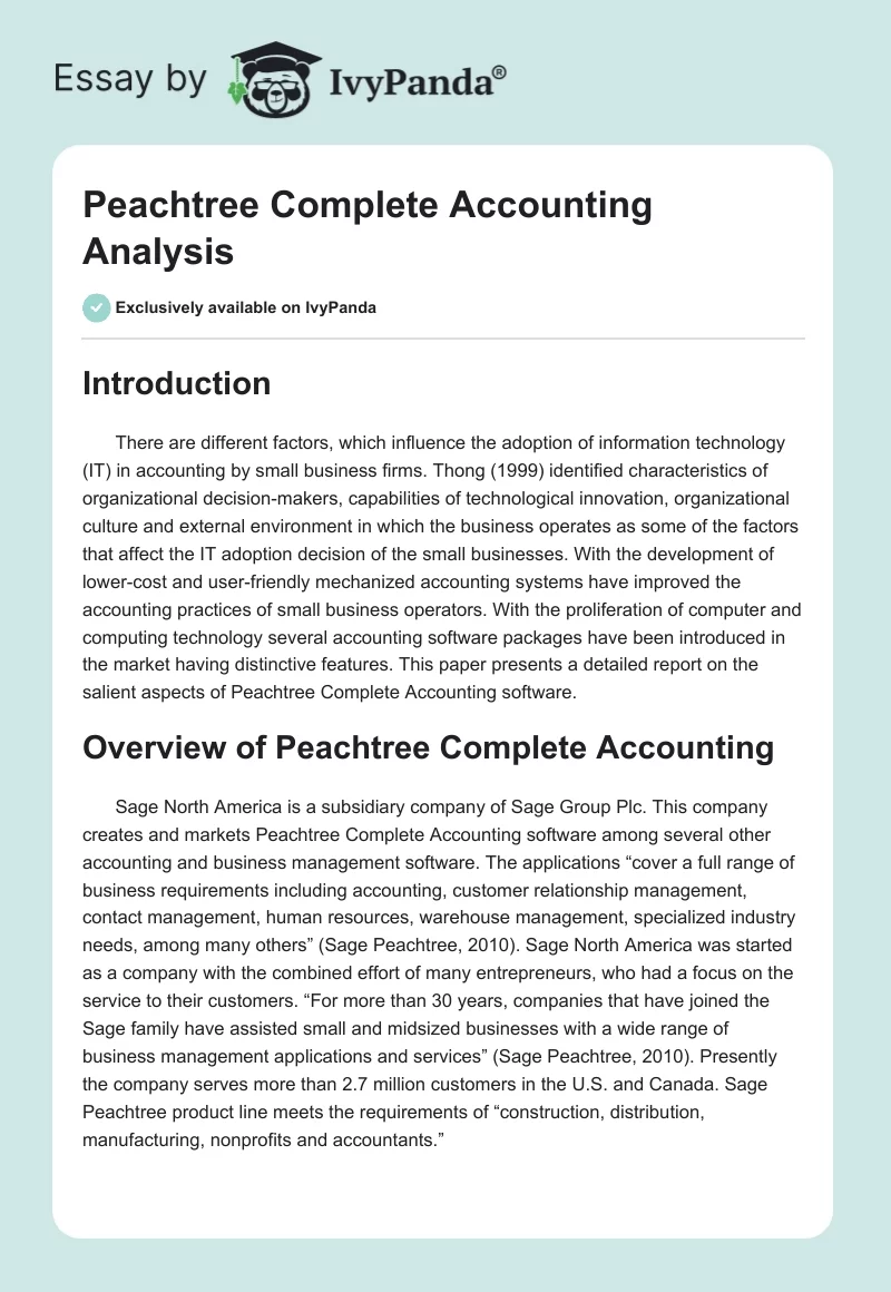 Peachtree Complete Accounting Analysis. Page 1