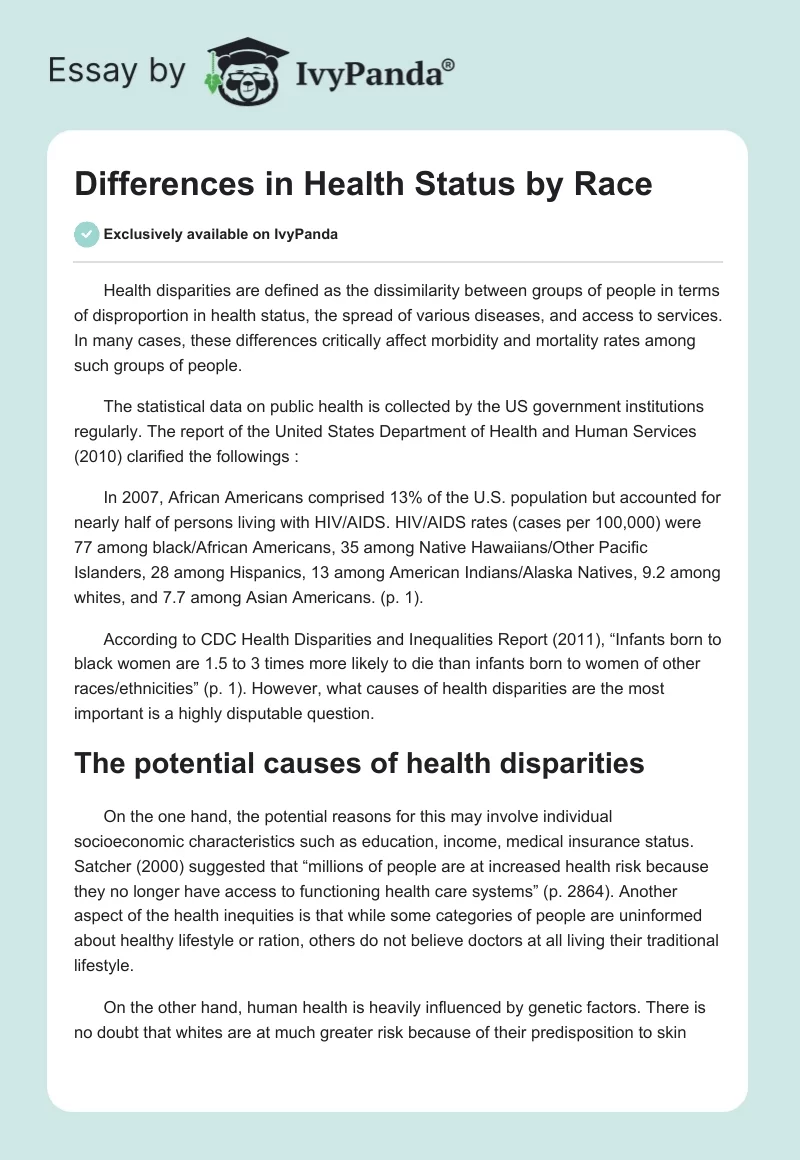 Differences in Health Status by Race. Page 1