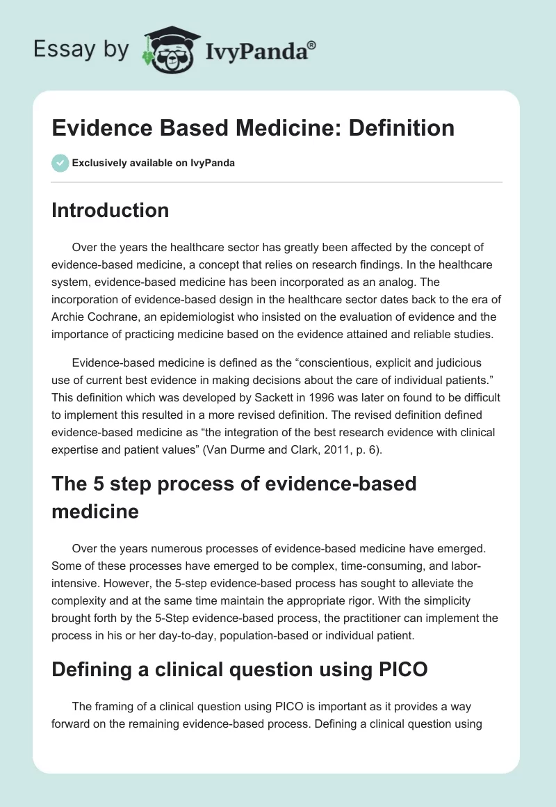 Evidence Based Medicine: Definition. Page 1