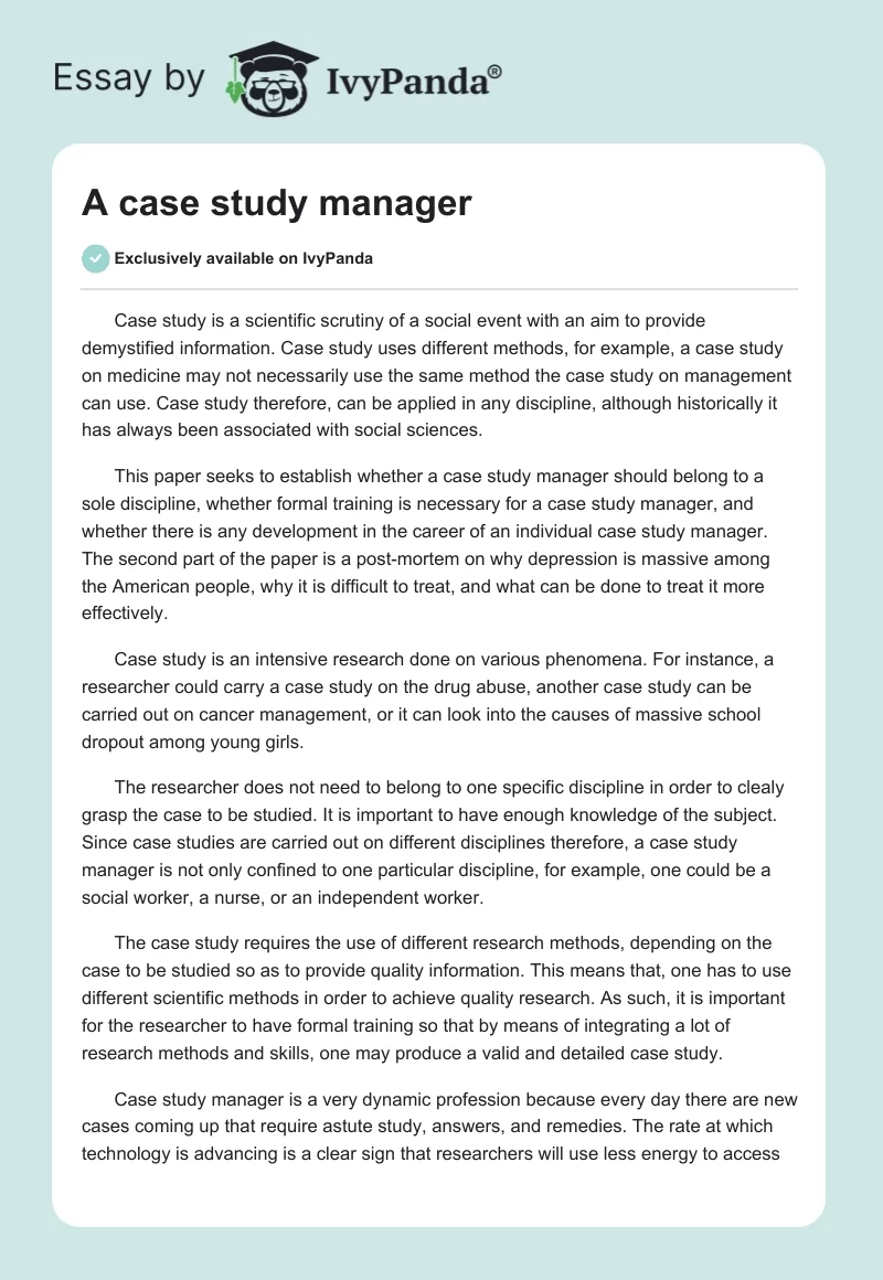 A case study manager. Page 1
