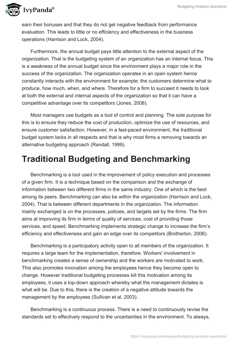 Budgeting Analysis Questions. Page 3