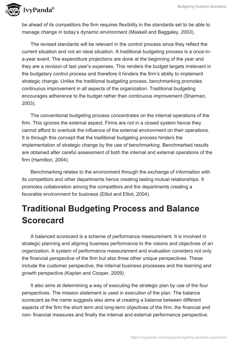 Budgeting Analysis Questions. Page 4