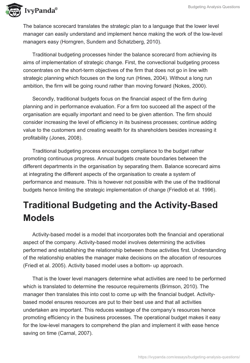 Budgeting Analysis Questions. Page 5