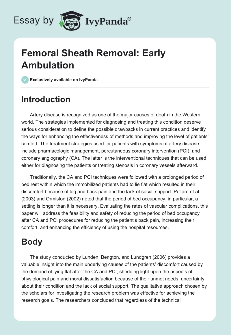 Femoral Sheath Removal: Early Ambulation. Page 1