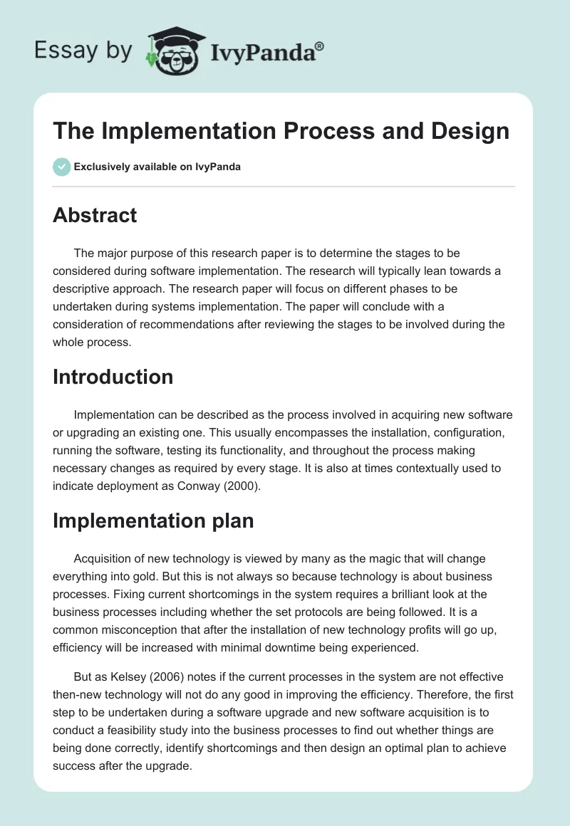 The Implementation Process and Design. Page 1