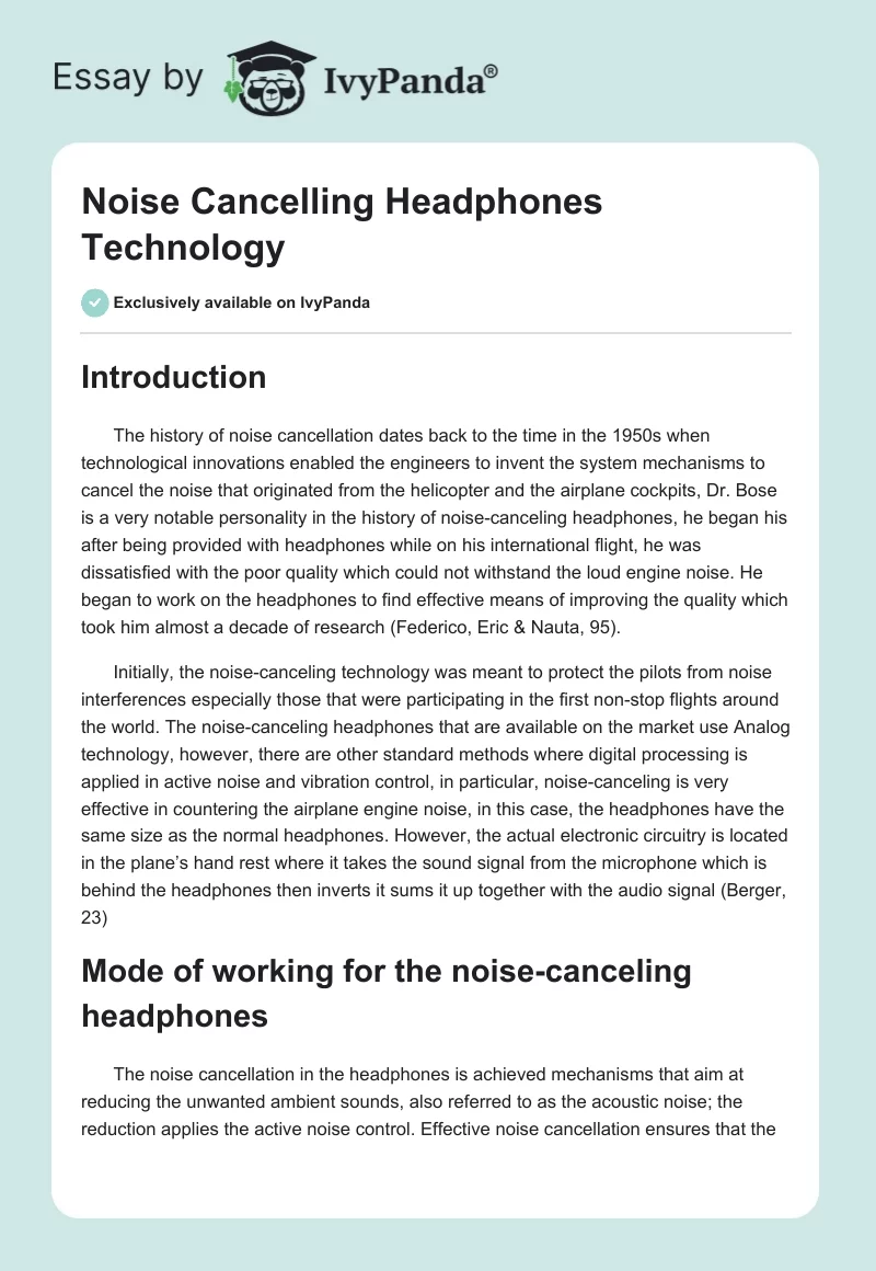Noise Cancelling Headphones Technology. Page 1