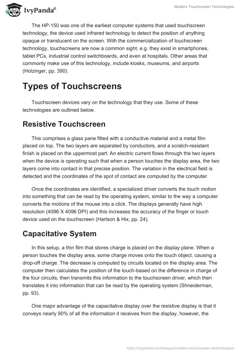 Modern Touchscreen Technologies. Page 2