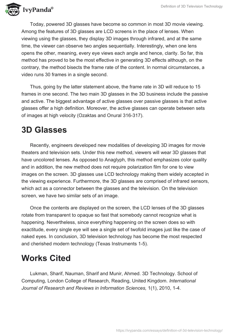 Definition of 3D Television Technology. Page 3