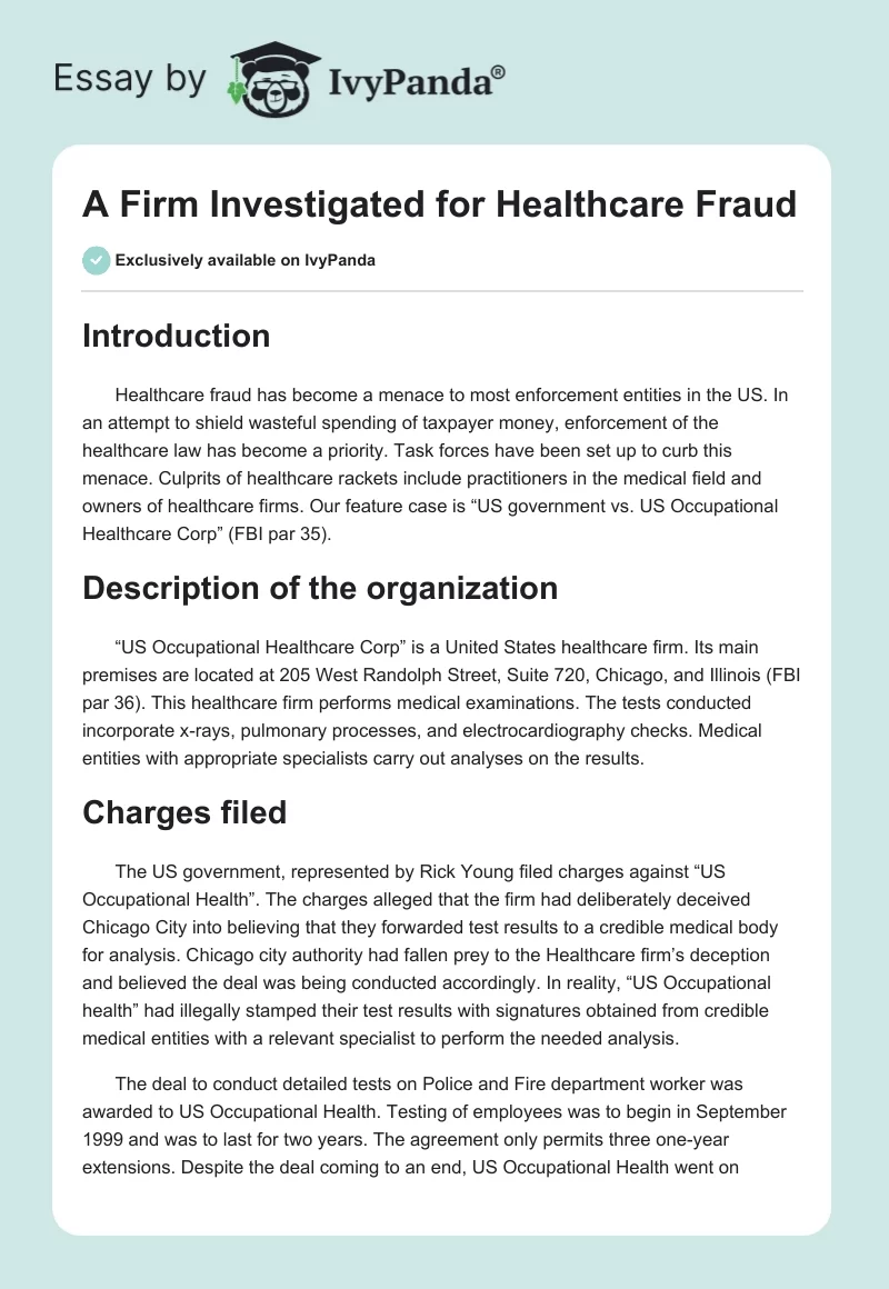 A Firm Investigated for Healthcare Fraud. Page 1