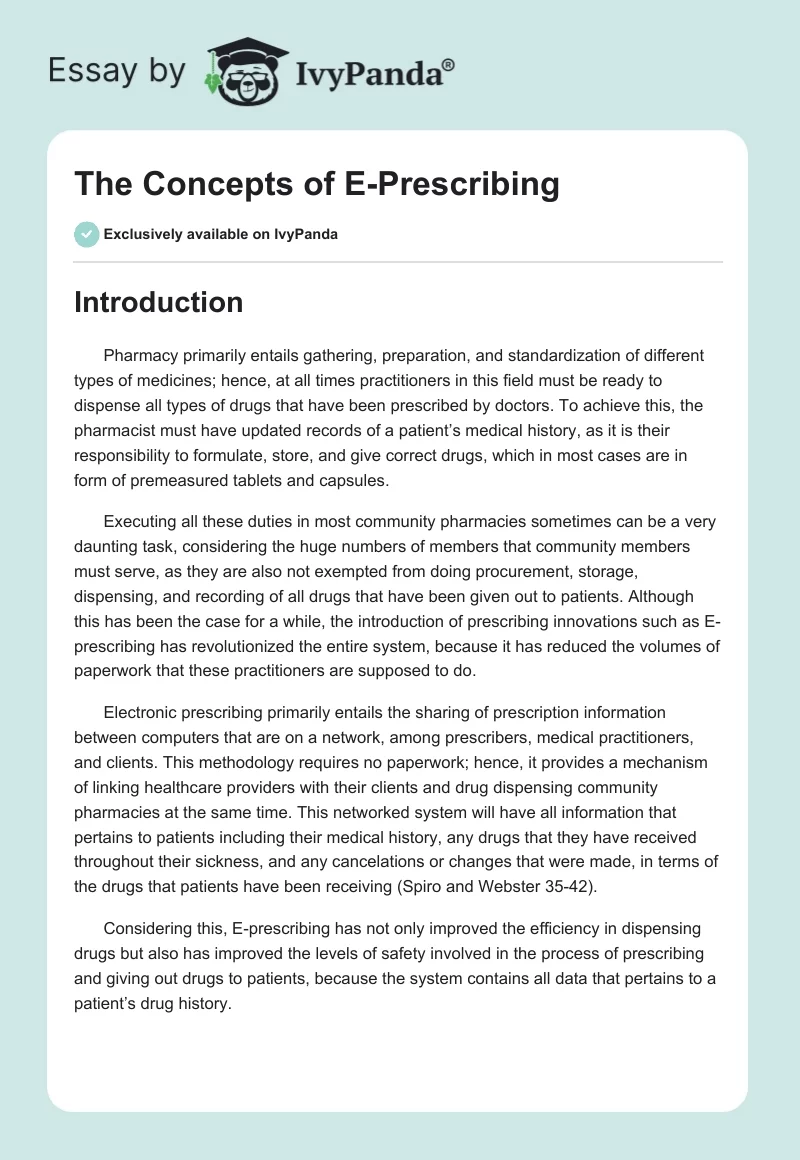 The Concepts of E-Prescribing. Page 1