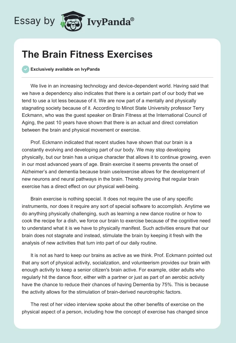 The Brain Fitness Exercises. Page 1