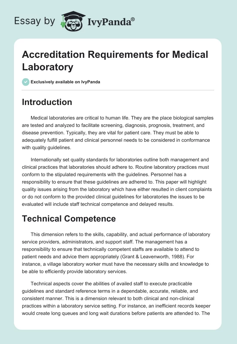 Accreditation Requirements for Medical Laboratory. Page 1